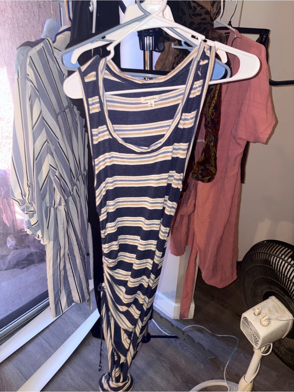 Max Studio Navy and White Striped Tank Dress with Knot